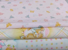 Lot Of 3 Adorable New Vtg Children’s cotton Fabrics Squirrels, Bunnies 7+ Yards