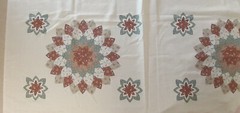 Vtg. Fabric *Cheater Quilt Top 72″L X 61″ W *Tan/Green Floral Medallions