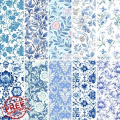 newamishquilt Fat Quarters Blue Floral 10 PCS