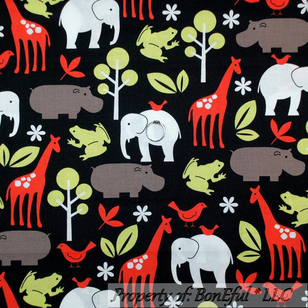 BonEful Fabric FQ Cotton Quilt Baby Animal Hippo Frog Giraffe Jungle Safari Bird