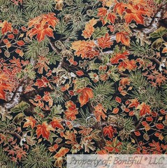 BonEful FABRIC FQ Cotton Quilt Black Brown Orange Gold Metallic Leaf Tree Branch