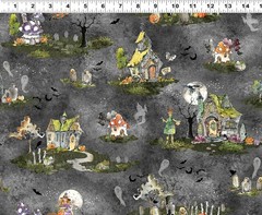 Witch’s Tale Digital Toile Y4786-7 Dark Gray HALLOWEEN Fabric