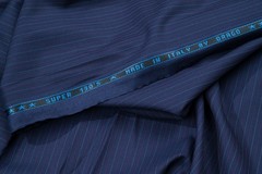 Vintage Drago Super 130’s Wool – 2.4m – 240g – Navy Pinstripe w/ Burgundy & Azur