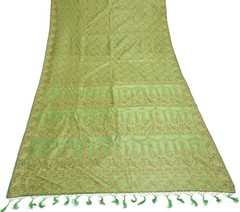 Sushila Vintage Green Art Silk Scrap Saree All Over Resham Woven 5YD Sari Fabric