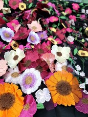 Multicolor 3d Lace Fabric by the Yard Fuchsia Embroidered 3d Floral Black Mesh