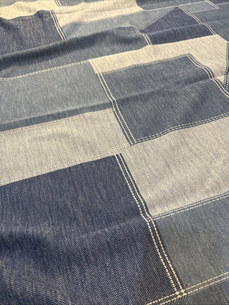 Vtg stretch knit 70s fabric remnant quilted denim print 45 inches x 66 inches