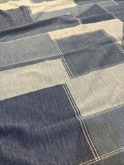 Vtg stretch knit 70s fabric remnant quilted denim print 45 inches x 66 inches