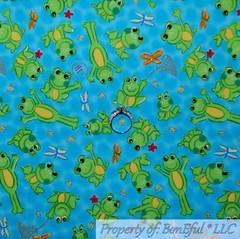 BonEful FABRIC FQ Cotton Quilt Aqua Blue Water Green Frog Baby Boy Girl Unisex S