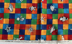 Cranston Print Works Co Bright Colored Checks Robots Astronaughts Space 2 Yards