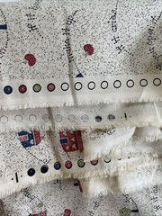 Vtg 1 Yd Beige Red Blue House Hearts If You Use It Quilt FABRIC