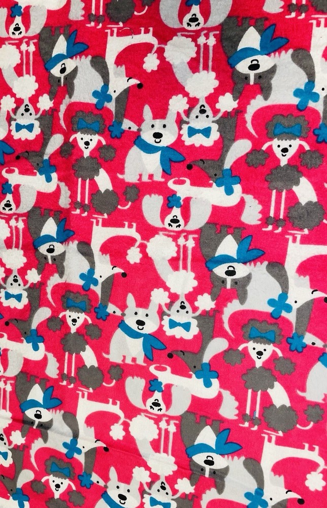 JO ANN PINK DOG FLANNEL FABRIC POODLE CUTE BREEDS SCARF BOW SOFT COTTON 1 Y X 44