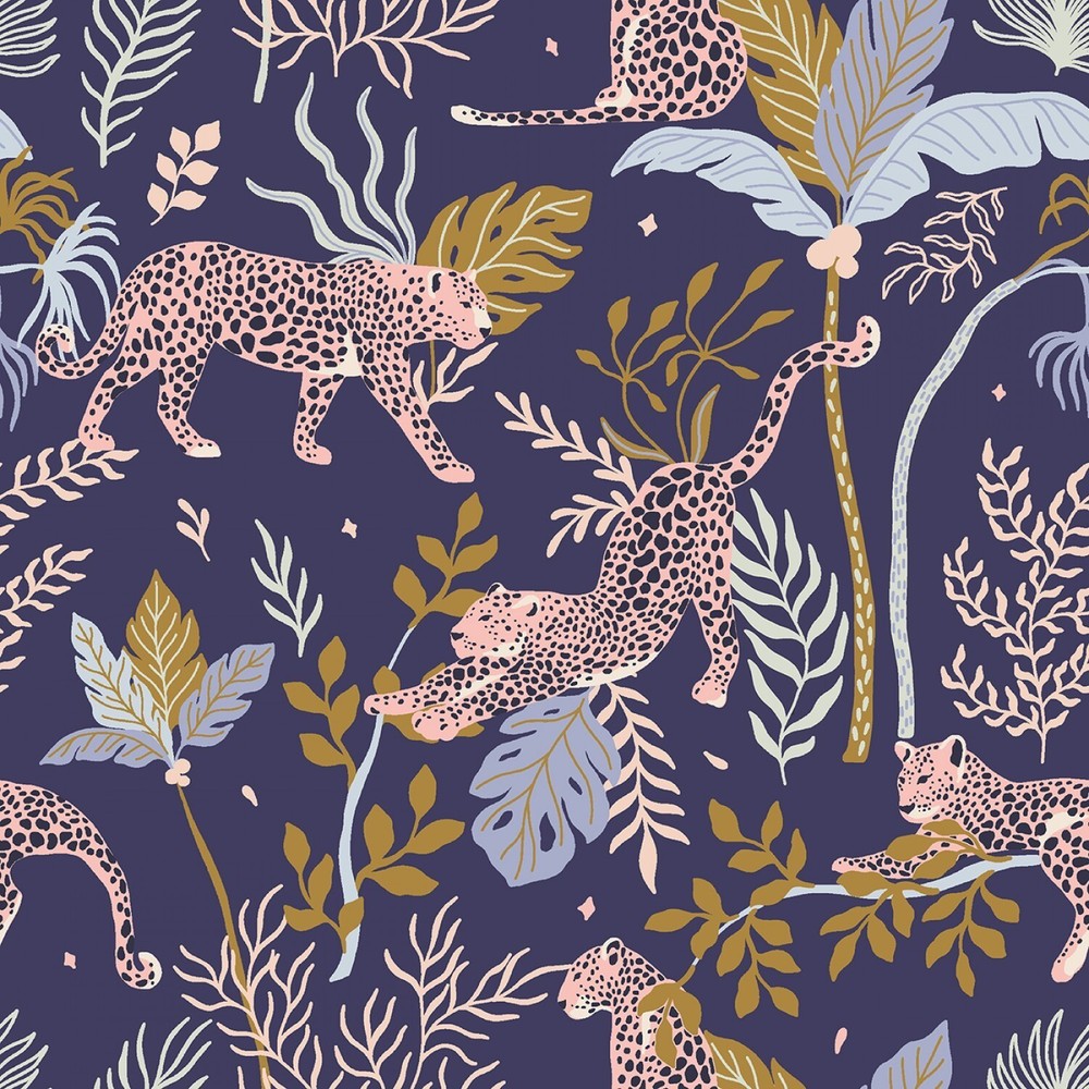 Feline Drive Fabric MAGIC OF SERENGETI Leopard Navy – Fat Quarter (18″x22″) FQ