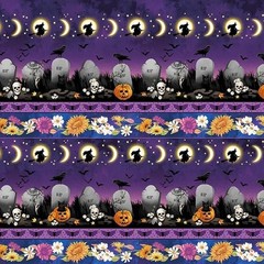 Studio E Quilting Fabric by the 1/4 yard Halloween Bones and Bouquests Graveyard