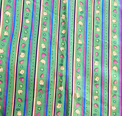 VTG Novelty Bright Fruit Stripes on Lime Green BTFQ