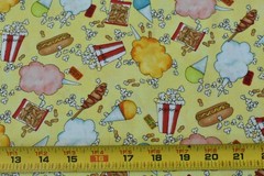 By 1/2 Yd, Colorful Snacks on Yellow Quilt Cotton, Studio e, Circus, B1689