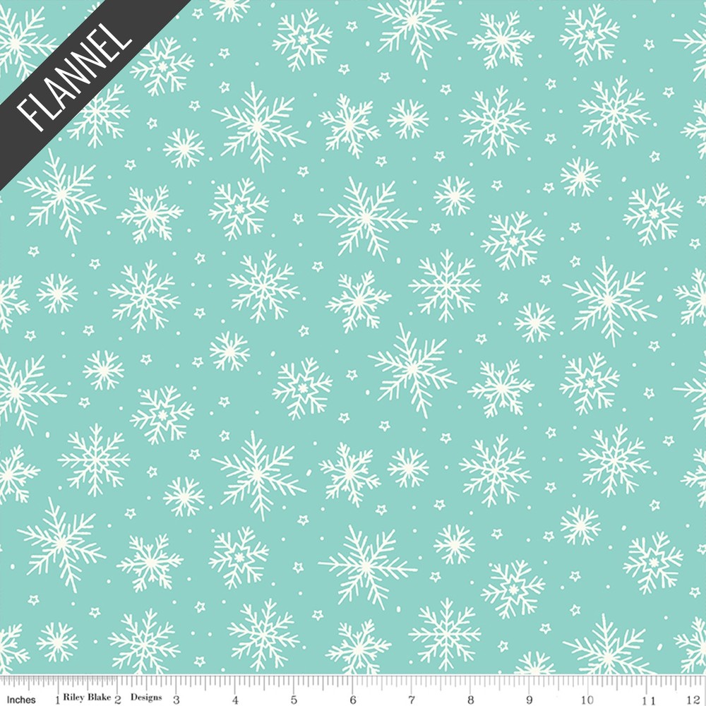 Snowflakes Flannel in Aqua | The North Pole Flannel | Riley Blake