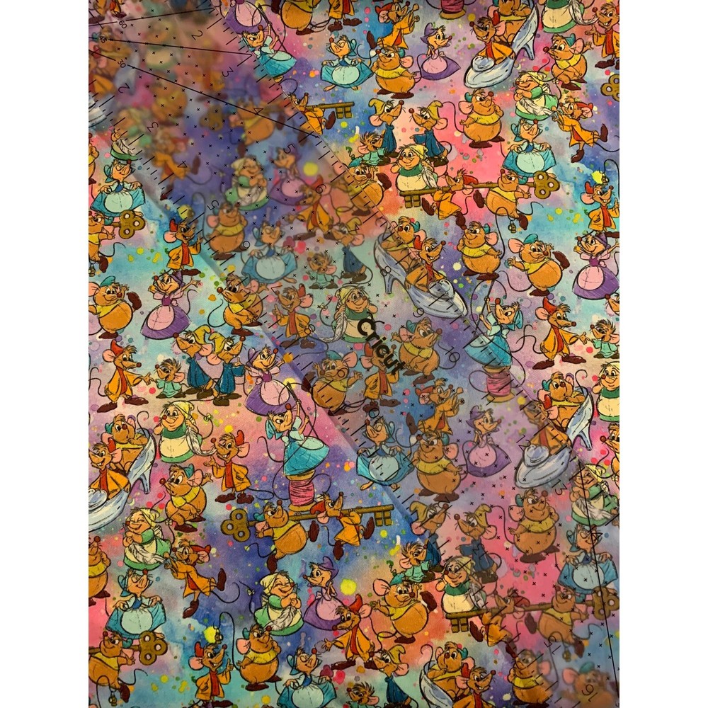 9×14 Tumbler 100% Cotton Fabric Cut – Cinderella Watercolor Mice Inspired Woven