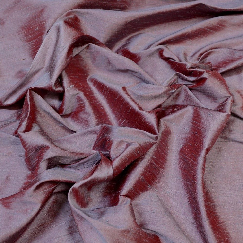 Iridescent Dark Red Violet Dupioni 100% Silk Fabric 44″ Wide By The Yard (S-248)