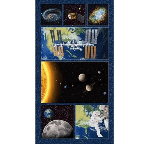 Planetary Missions Satellites and Planets 24×44 Cotton Fabric Panel