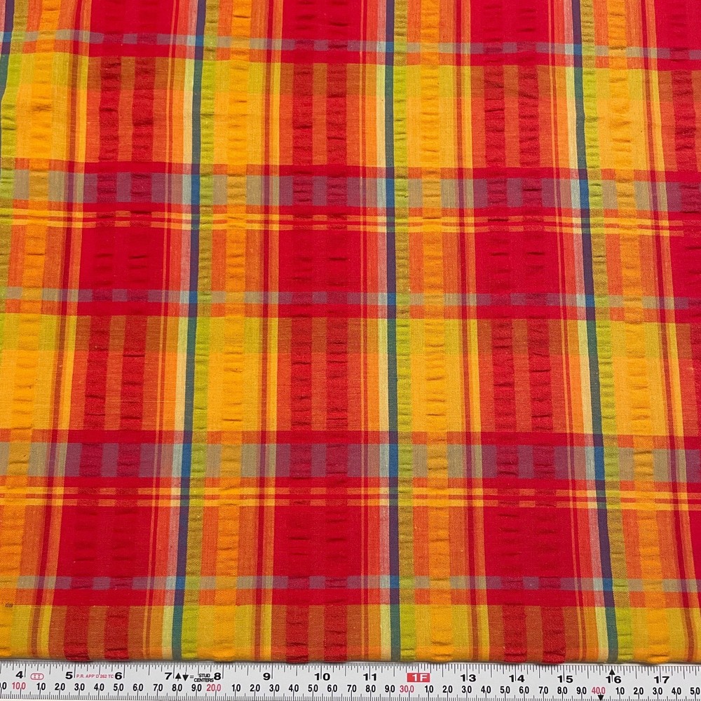 Red Blue Green Golden Yellow Cotton Blend Seersucker Fabric by the HALF YARD