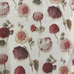 Kaufman Decor Fabric Large Scale Botanical Floral Linen Tan Reds BTY #17