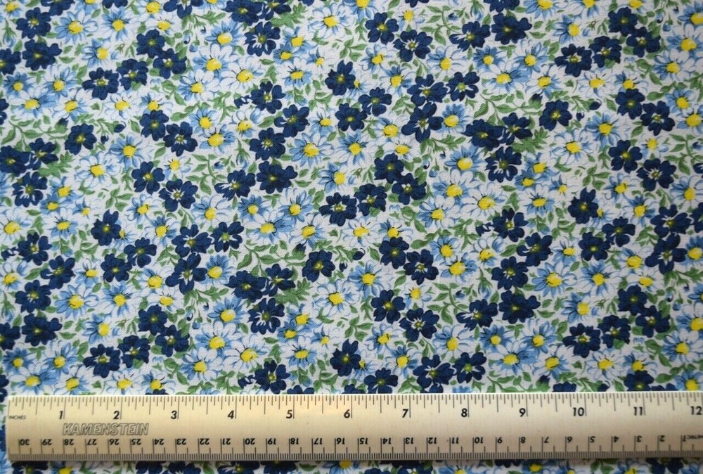 Blue and Yellow Floral Flowers Quilts Home Decor By the 1/4 yd cotton fabric