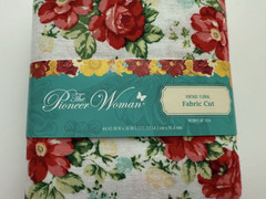 NEW Pioneer Woman Fabric 1 Yard Cut Vintage Floral White 100% Cotton Red Flowers