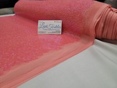 Iridescent Neon Coral Glitz Sequin Fabric / 3mm Sequin on Poly Mesh – Sold BTY