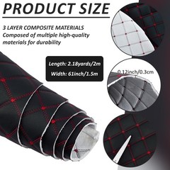Quilted Foam Faux Leather Fabric 2.1 Yards, 61″ Diamonds Pattern, Red Stitch for