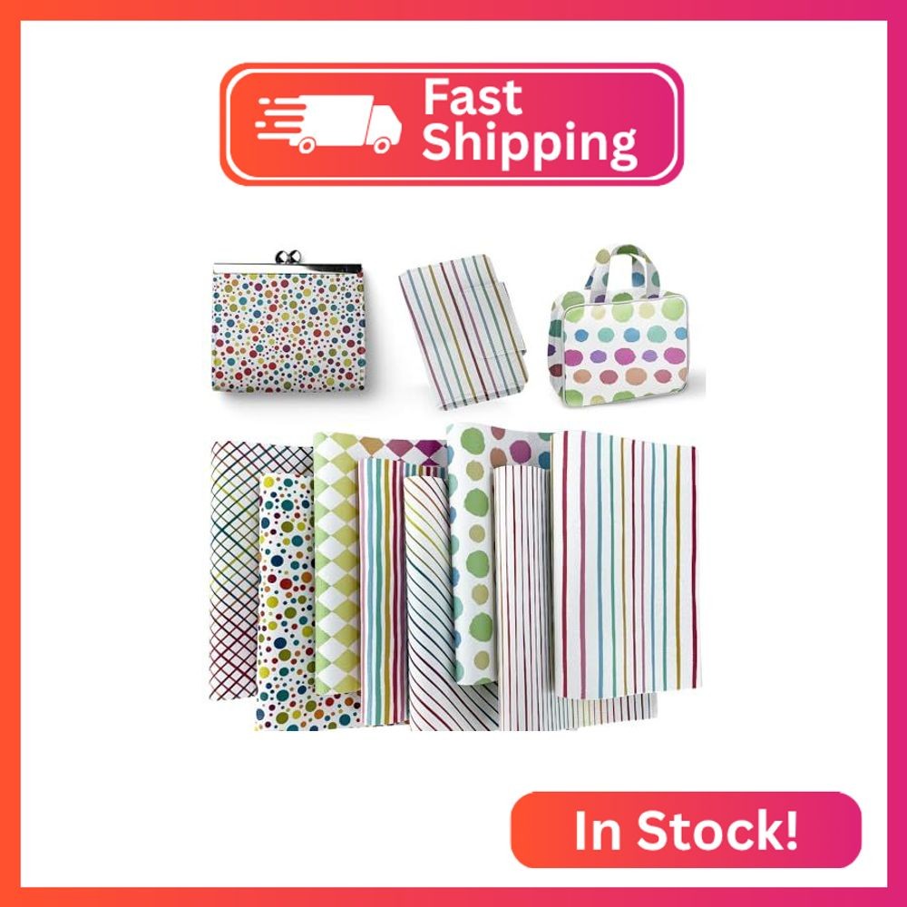 ONEART | 8 Pcs Printed Lychee Texture Faux Leather Sheets, 8″×12″ Colorful Geome