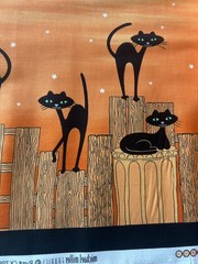 Stray Cat Strut Double Border Full Yard Black Cats on a Fence by Michael Miller