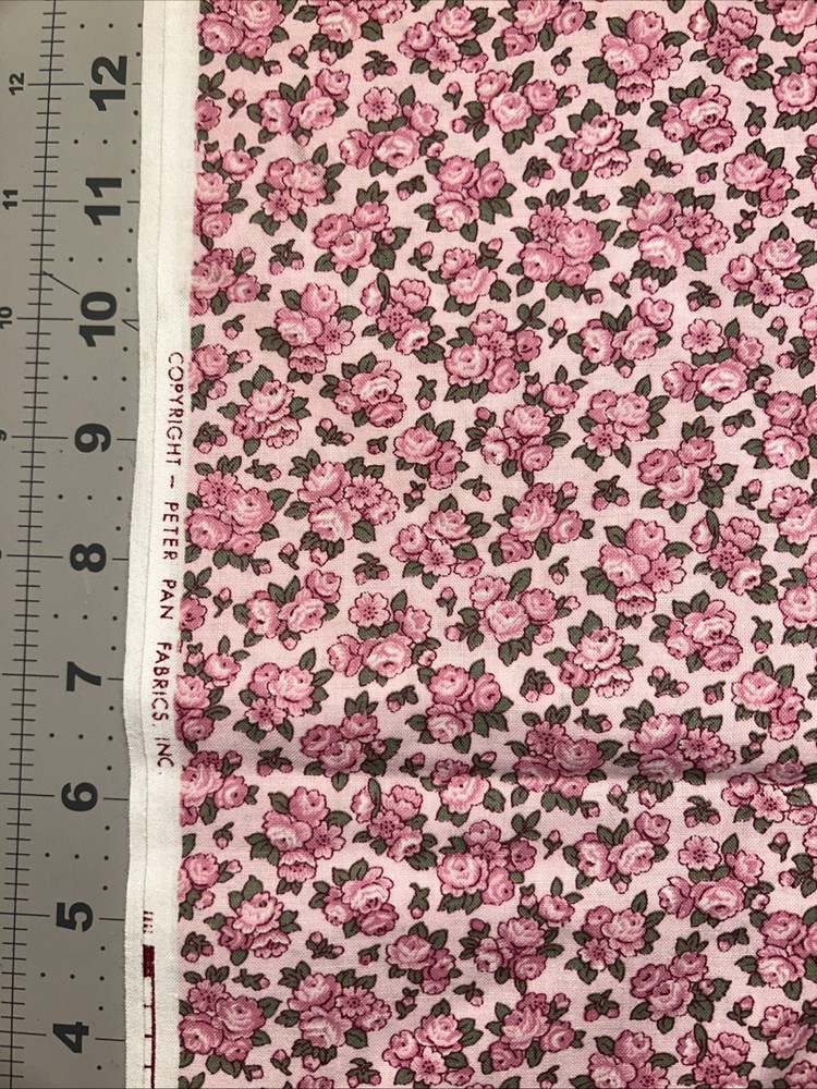 Pink Green Flowers Peter Pan Cotton Fabric 1/2 Yard – New