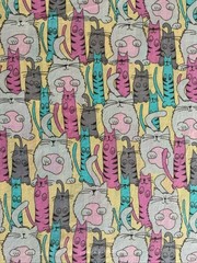 3 Yd 22” x 40” Fabric Pastel Fun Cats #6611 by Springs Prewashed