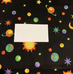 “Cosmos” Solar System Galaxy Fabric By R.E.D & Fabricland Vtg Black Yellow BTY