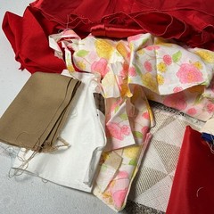 Fabric Scraps Remnants Mixed Lot Red Cream Floral Craft Quilting Sewing