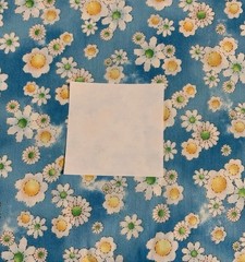 Daisy Floral Fabric By RED Original Designs White Yellow On Distressed Blue BTHY