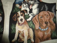 TAPESTRY PRINT SIAMESE CAT KITTENS OR PUPPY DOGS DALMATIONS 30 X 30 BROWN BLACK