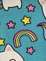 FQ Rainbow Kitty Cat Unicorn Stars Cotton Fabric Fat Quarter