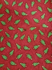 Christmas Tree On Red Fabric 1 Yard 10 Inches Plus Remnant Of 14 Inches Flawed