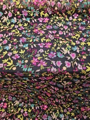 Fabric By The Yard Multicolor Lace Pink Fuchsia Embroidery Flowers On Black Mesh