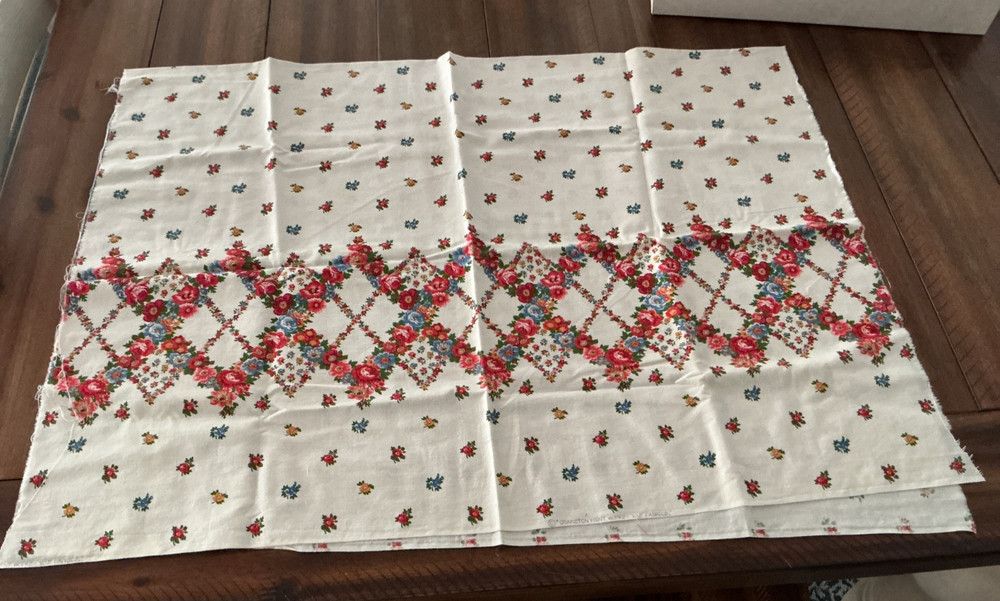 NEW VINTAGE LOOK FABRIC, 2/3 YARD, RED BLUE FLORAL, CRANSTON PRINT WORKS