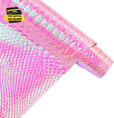 30X135Cm Holographic Crocodile Skin Vinyl, Iridescent Pink Alligator Faux Leathe