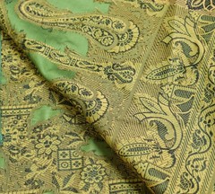 Sushila Vintage Green Art Silk Scrap Saree All Over Resham Woven 5YD Sari Fabric