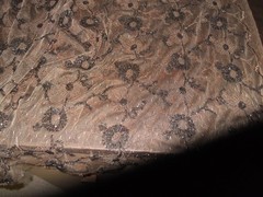 BROWN CORDED NET LACE FABRIC REMNANT, 137 cm wide x .71cm long,