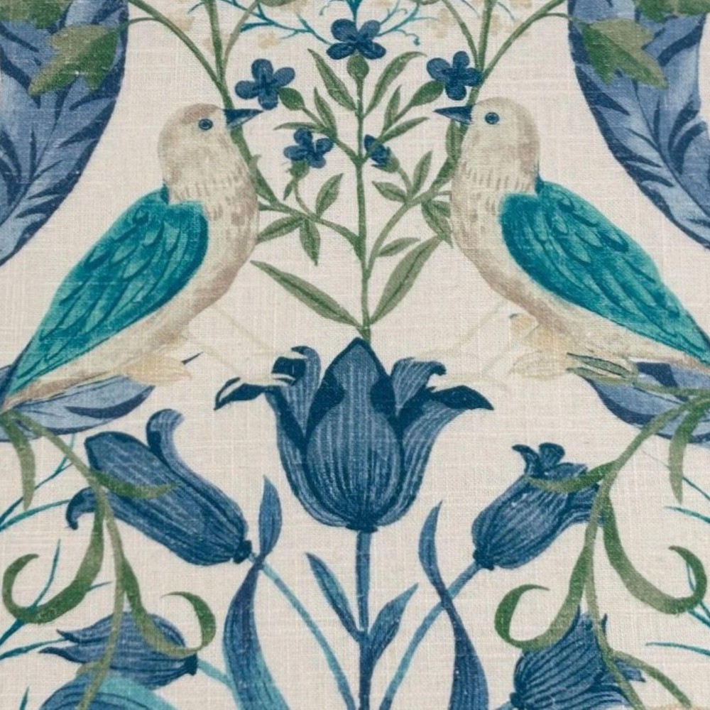 Covington GUINEVERE Bird Floral ROBINS EGG Blue Linen Drapery Pillow Fabric BTY