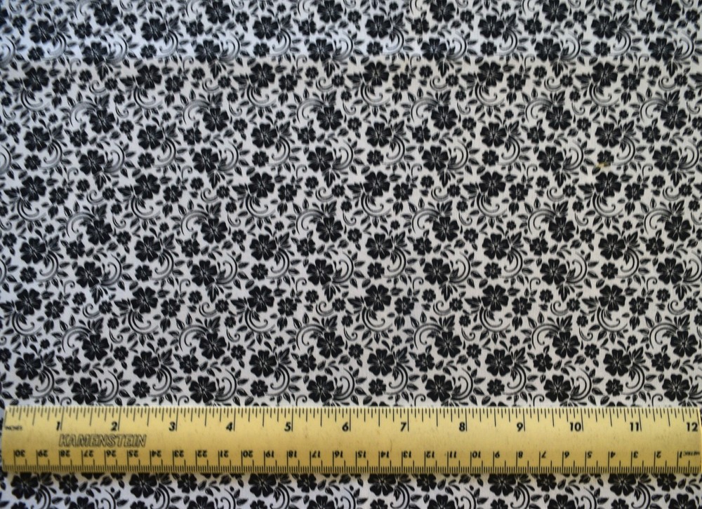 1/4 yard 100% cotton fabric from MDG Fabrics Black and White Scroll Like Floral