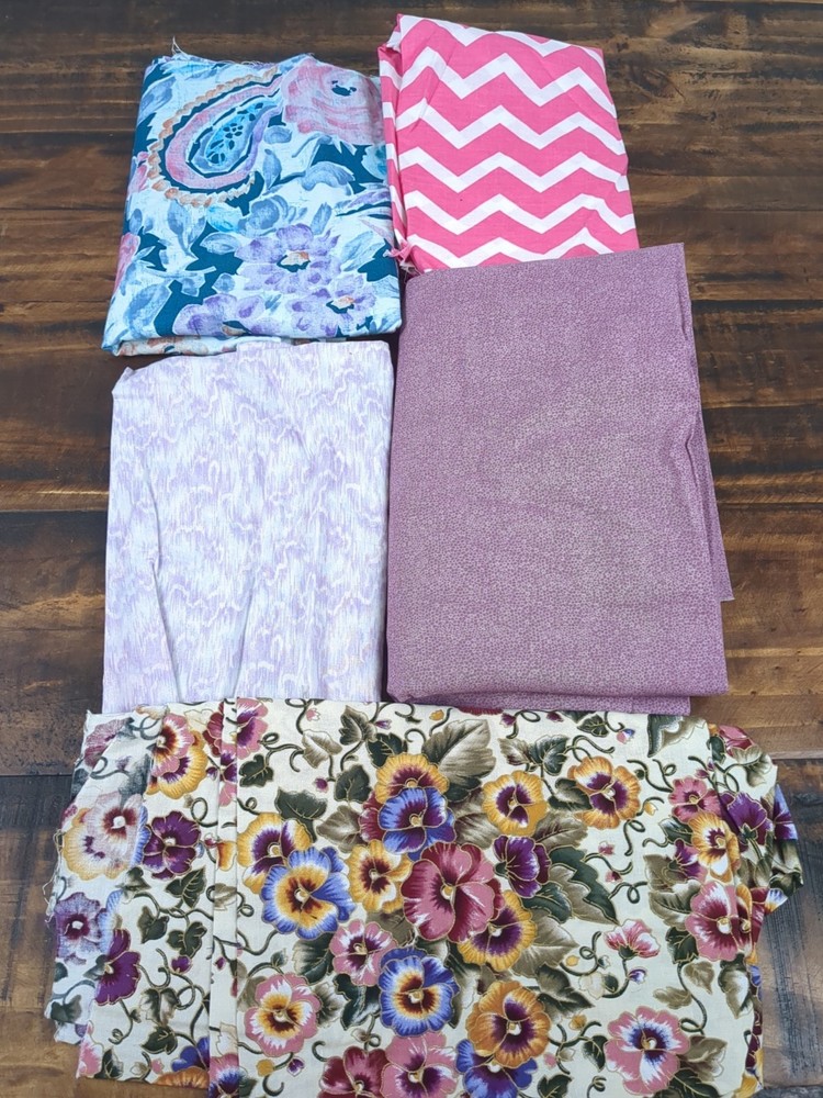 Lot of Fabric, Pink & Purple, Floral and Chevron, 1lb 4oz