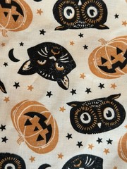 New Joann Halloween Cotton Fabric Black Cats Owls Pumpkins 43” x 140” 3.9 Yds