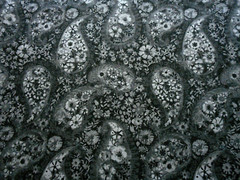 Cotton Fabric 1 7/8 Yard Light & Dark Gray Paisley Floral on Black Quilting #C