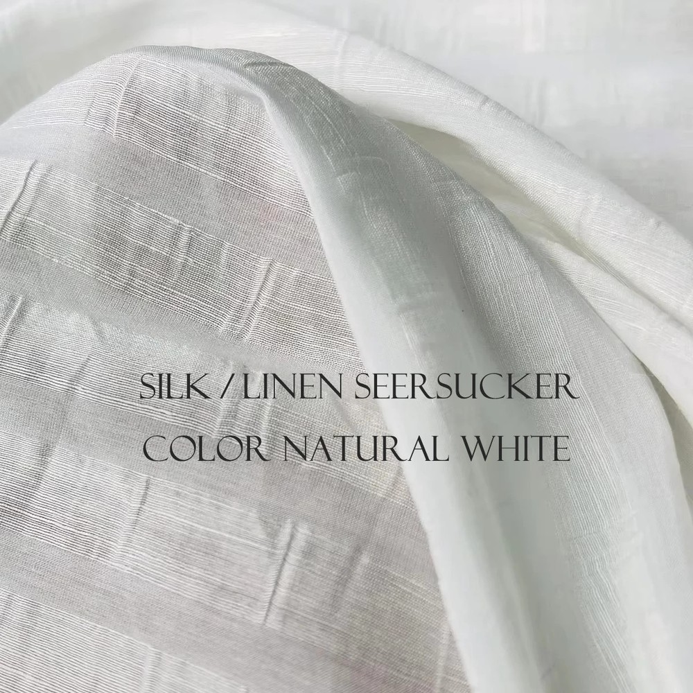 55” Wide Striped Silk Linen Material Crepe Ivory White Silk Flax Fabric Wedding